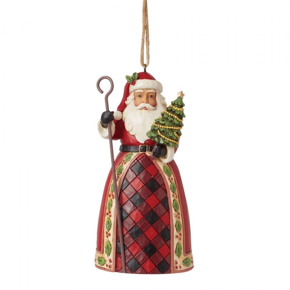 Jim Shore HIGHLAND GLEN SANTA WITH STAFF HANGING ORNAMENT 6015441 NEW