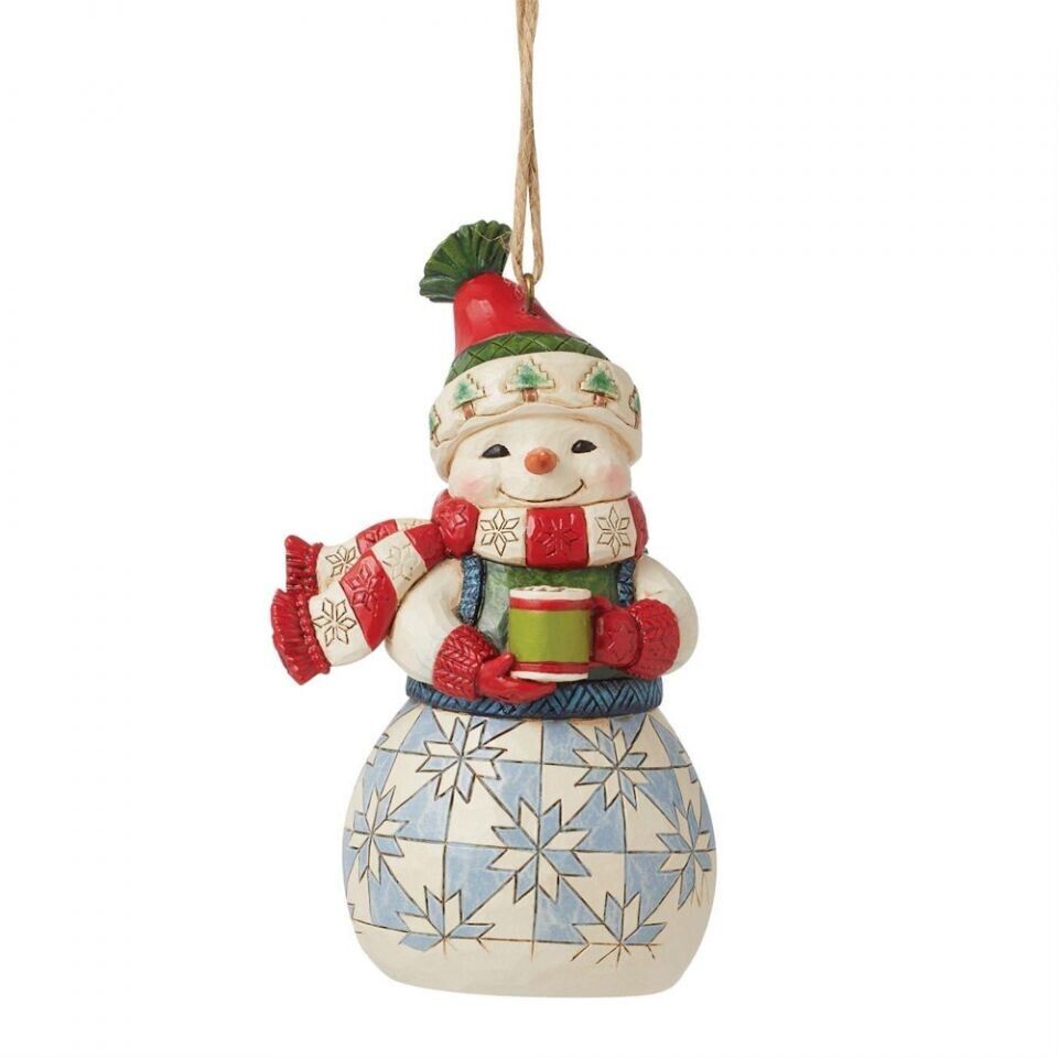 Jim Shore SNOWMAN WITH COCOA HANGING ORNAMENT 6015543 BRAND NEW