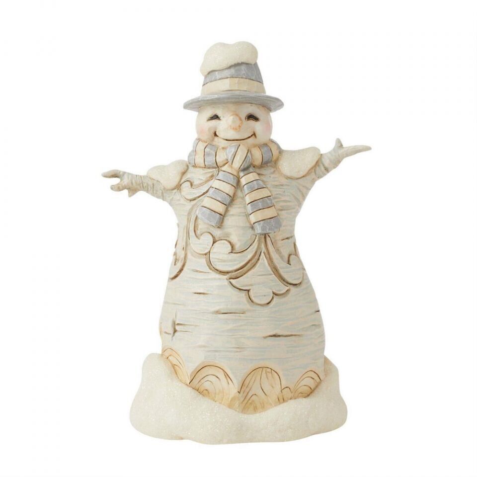 Jim Shore WHITE WOODLAND CARVED SNOWMAN IN TOP HAT-FOREST FLURRIES 6015155 NEW