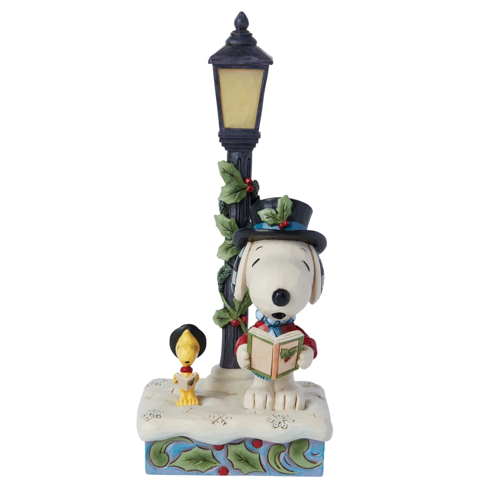 Jim Shore Peanuts SNOOPY & WOODSTOCK LIT LAMP POST-CAROLING IN THE SNOW 6015032