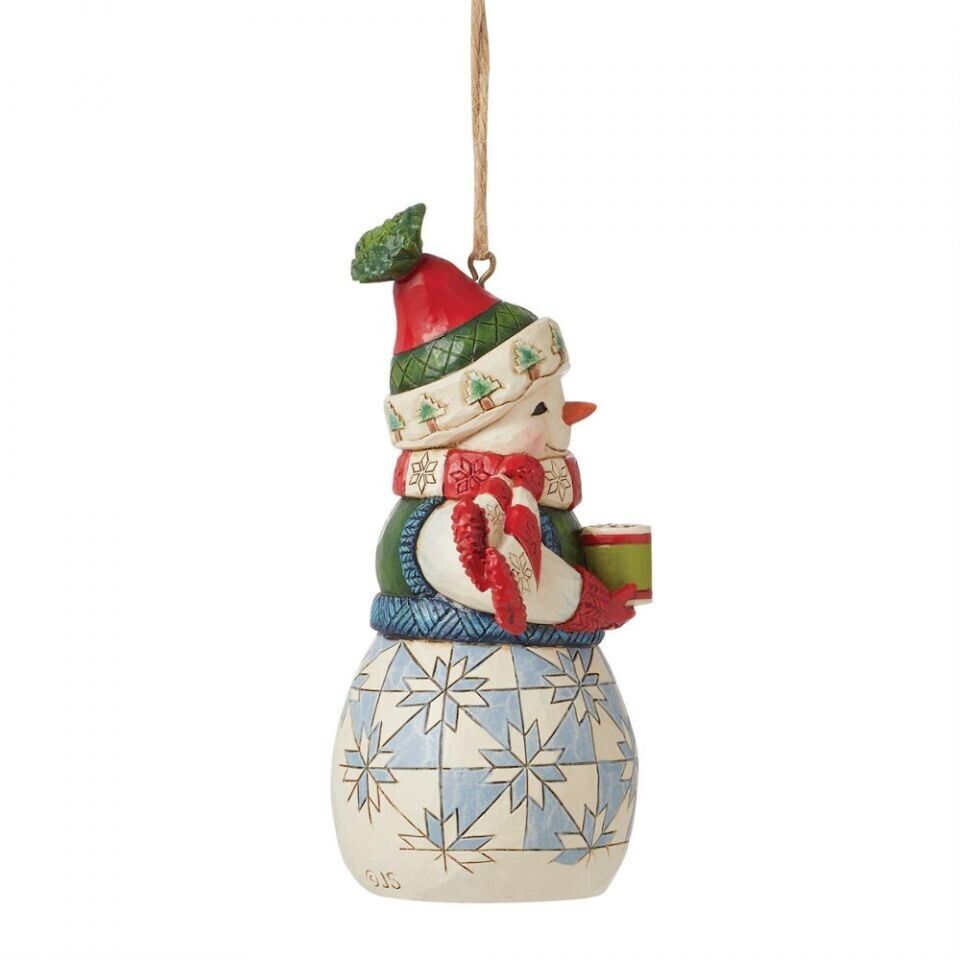 Jim Shore SNOWMAN WITH COCOA HANGING ORNAMENT 6015543 BRAND NEW