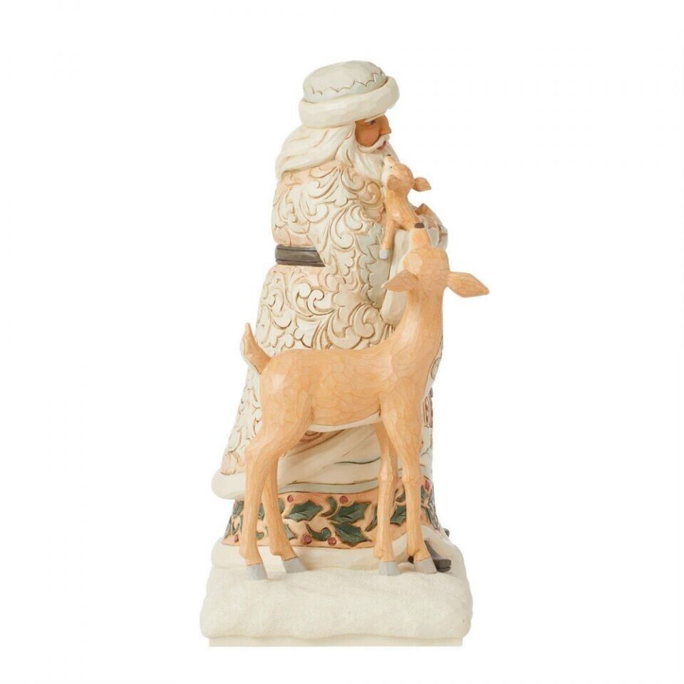 Jim Shore WHITE WOODLAND SANTA HOLDING FAWN-BELIEVE IN KINDNESS 6015152 NEW